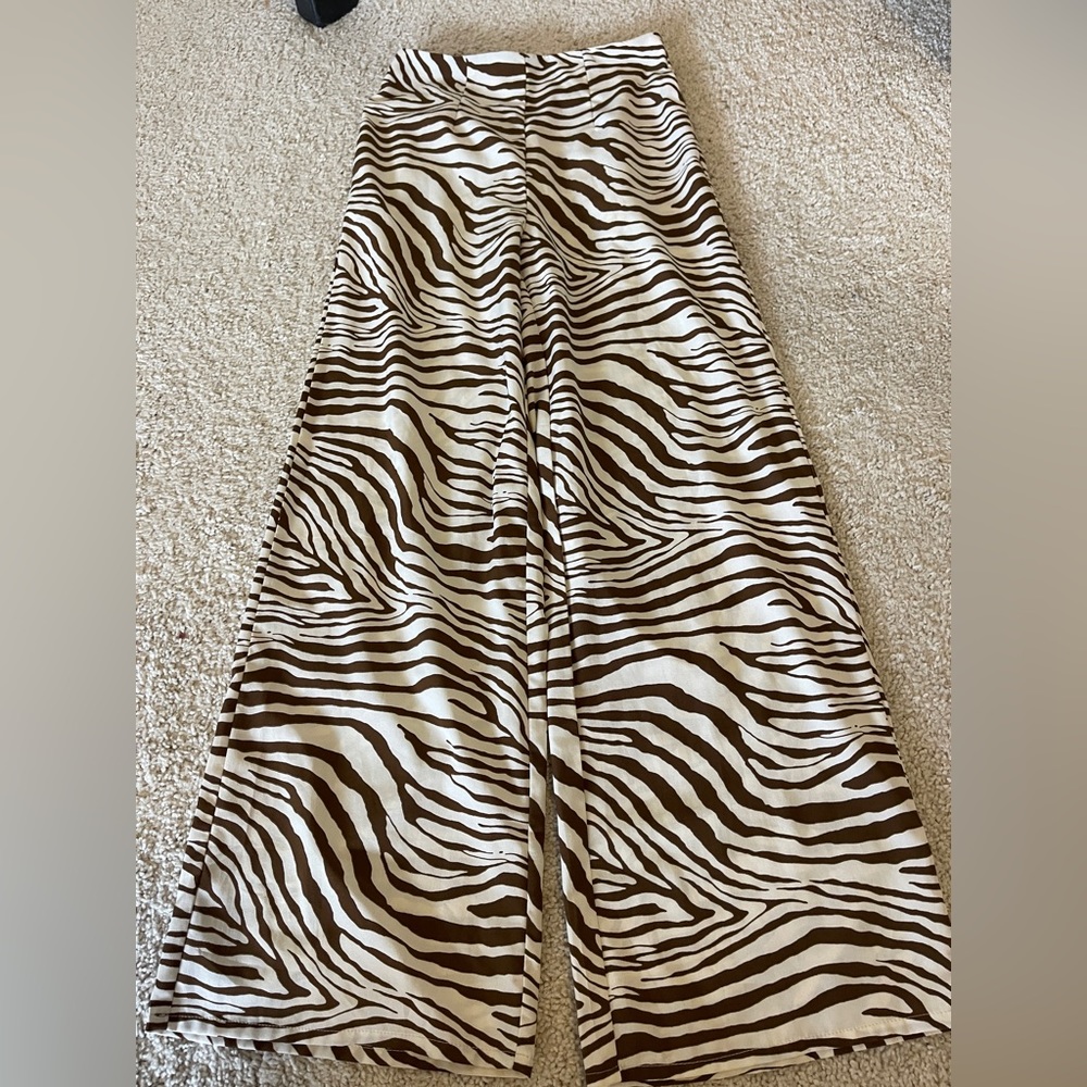 Brown Zebra Print Wide Leg Pants
